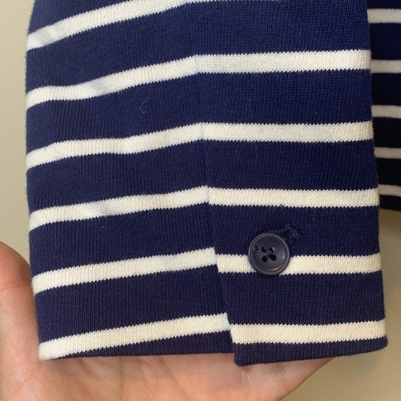 Gap | Classic Blue White Striped Knit One-Button Lined Single Breasted Blazer 10 - Picture 11 of 17